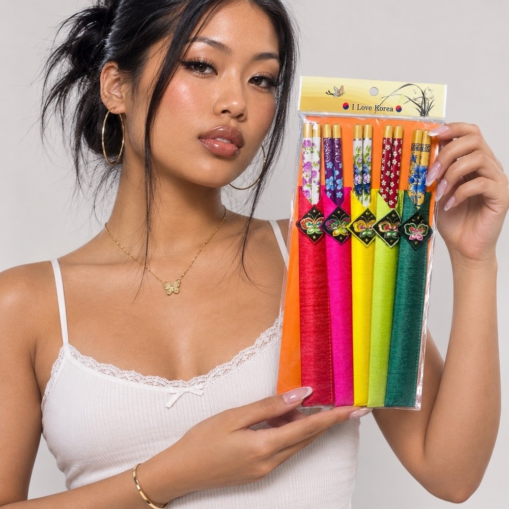 Korean Chopsticks Set 5 Pairs Floral Asian Ramen Noodles Chinese Food - Picture 7 of 7